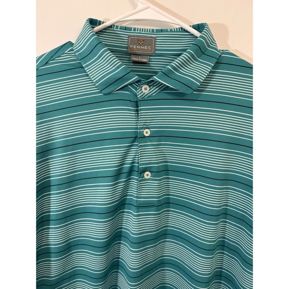 Fennec Golf Polo‎ Shirt Men Green Stripe White - L - Picture 3 of 8
